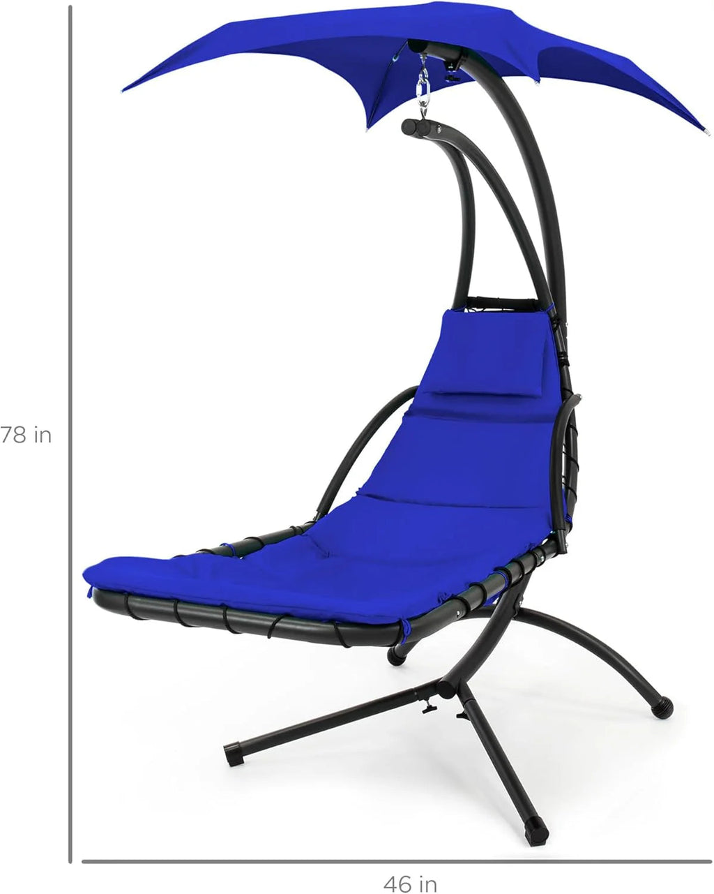 Best Choice Products Outdoor Hanging Curved Steel Chaise Lounge Chair Swing w/Built-in Pillow and Removable Canopy - Charcoal Gray