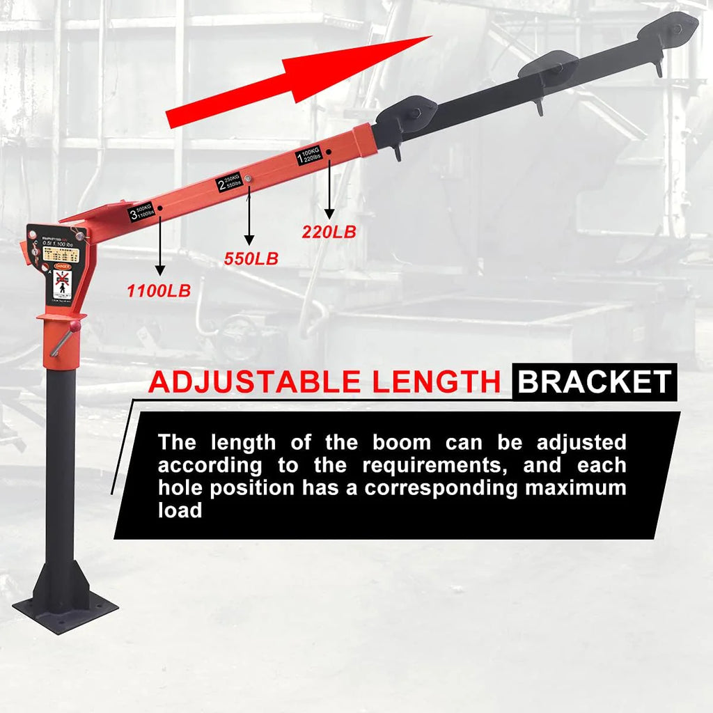 1100lb Folding Dismountable Household Hoist Truck Crane with Electric Hoist (110V) – 880lb Pulling Force, Jib Cranes for Factory, Warehouse, Construction