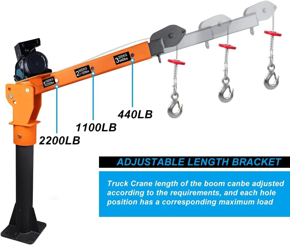 1100lb Folding Dismountable Household Hoist Truck Crane with Electric Hoist (110V) – 880lb Pulling Force, Jib Cranes for Factory, Warehouse, Construction