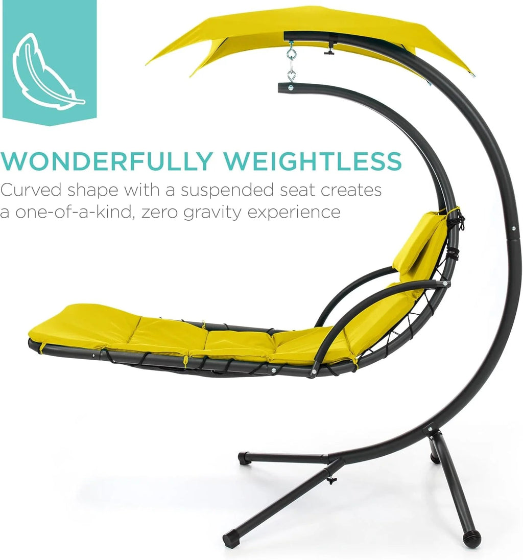 Best Choice Products Outdoor Hanging Curved Steel Chaise Lounge Chair Swing w/Built-in Pillow and Removable Canopy - Charcoal Gray