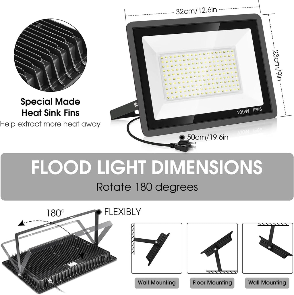 3 Pack 200W LED Flood Light,Super Bright Exterior Security Lights With Plug,IP66 Waterproof Outdoor Flood Light, 22800lm 5000K Daylight White Floodlight for Yard, Garden,Basketball Court, Arena