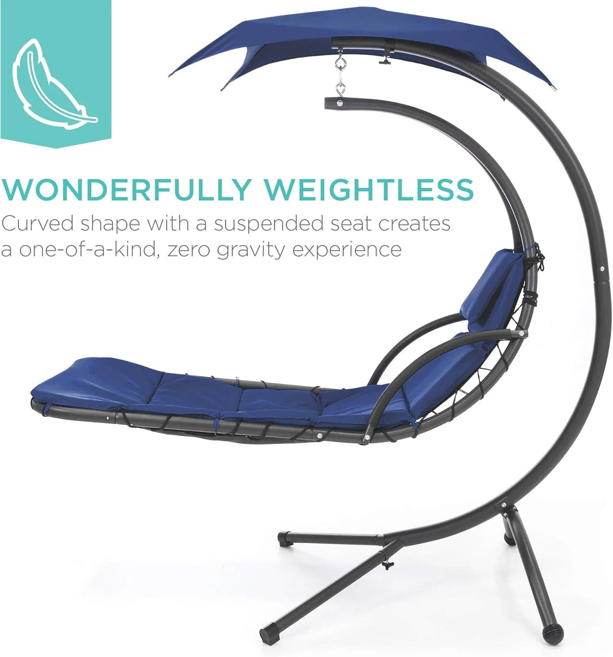Best Choice Products Outdoor Hanging Curved Steel Chaise Lounge Chair Swing w/Built-in Pillow and Removable Canopy - Charcoal Gray