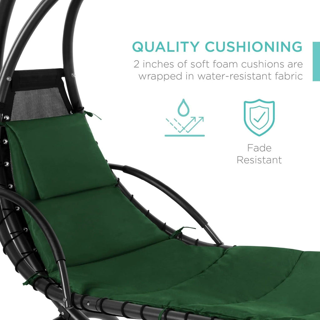 Best Choice Products Outdoor Hanging Curved Steel Chaise Lounge Chair Swing w/Built-in Pillow and Removable Canopy - Charcoal Gray