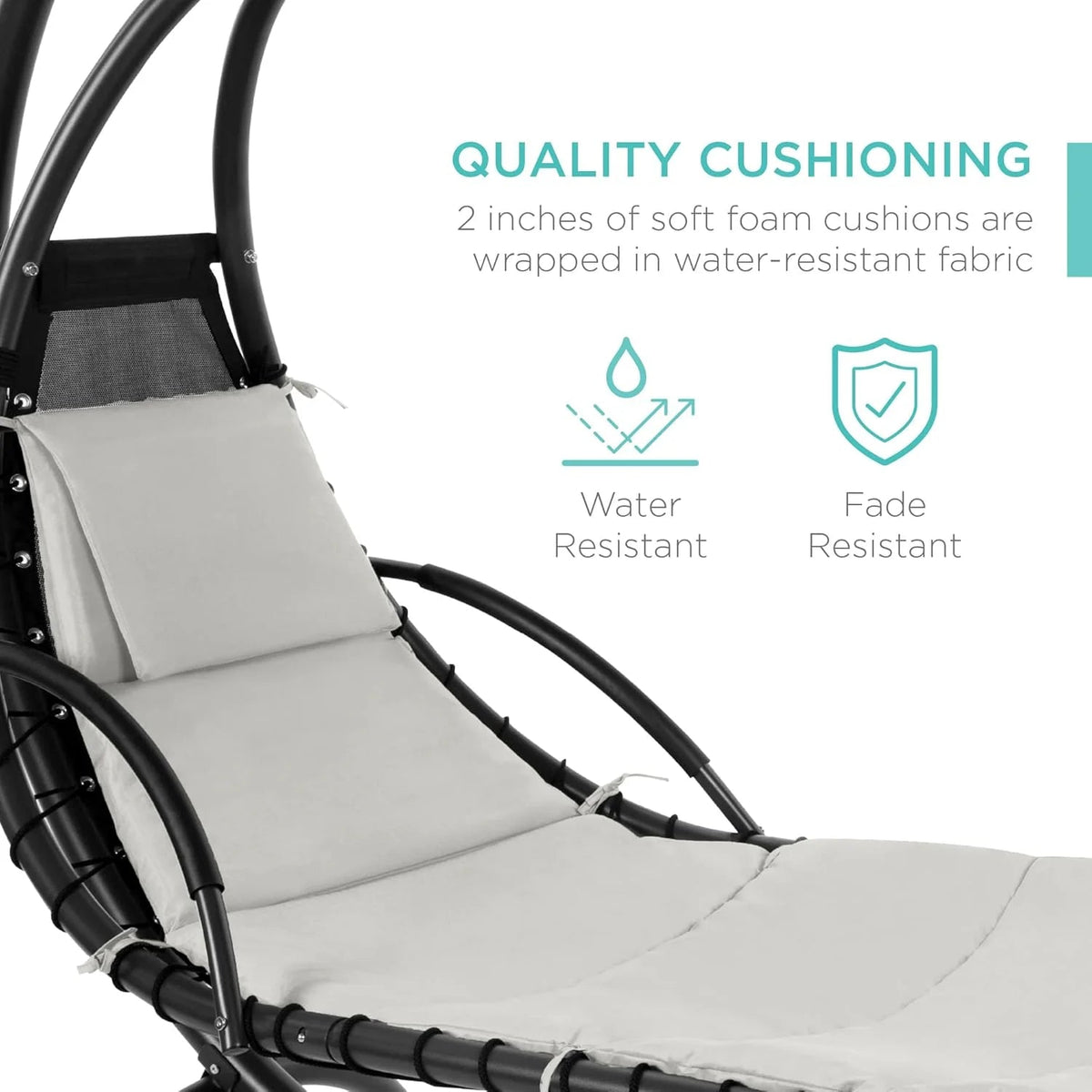 Best Choice Products Outdoor Hanging Curved Steel Chaise Lounge Chair Swing w/Built-in Pillow and Removable Canopy - Charcoal Gray