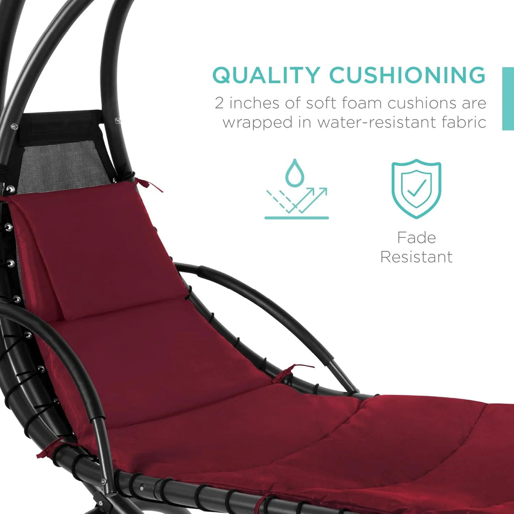 Best Choice Products Outdoor Hanging Curved Steel Chaise Lounge Chair Swing w/Built-in Pillow and Removable Canopy - Charcoal Gray