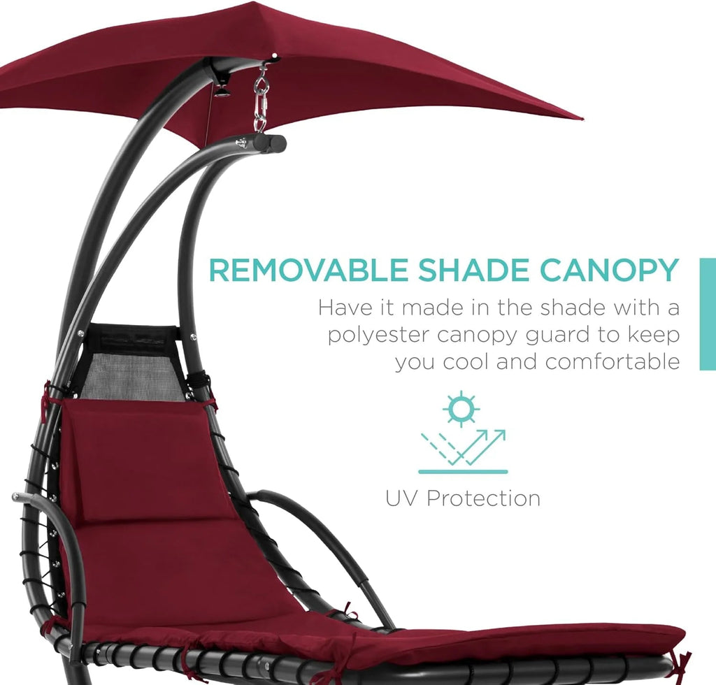 Best Choice Products Outdoor Hanging Curved Steel Chaise Lounge Chair Swing w/Built-in Pillow and Removable Canopy - Charcoal Gray