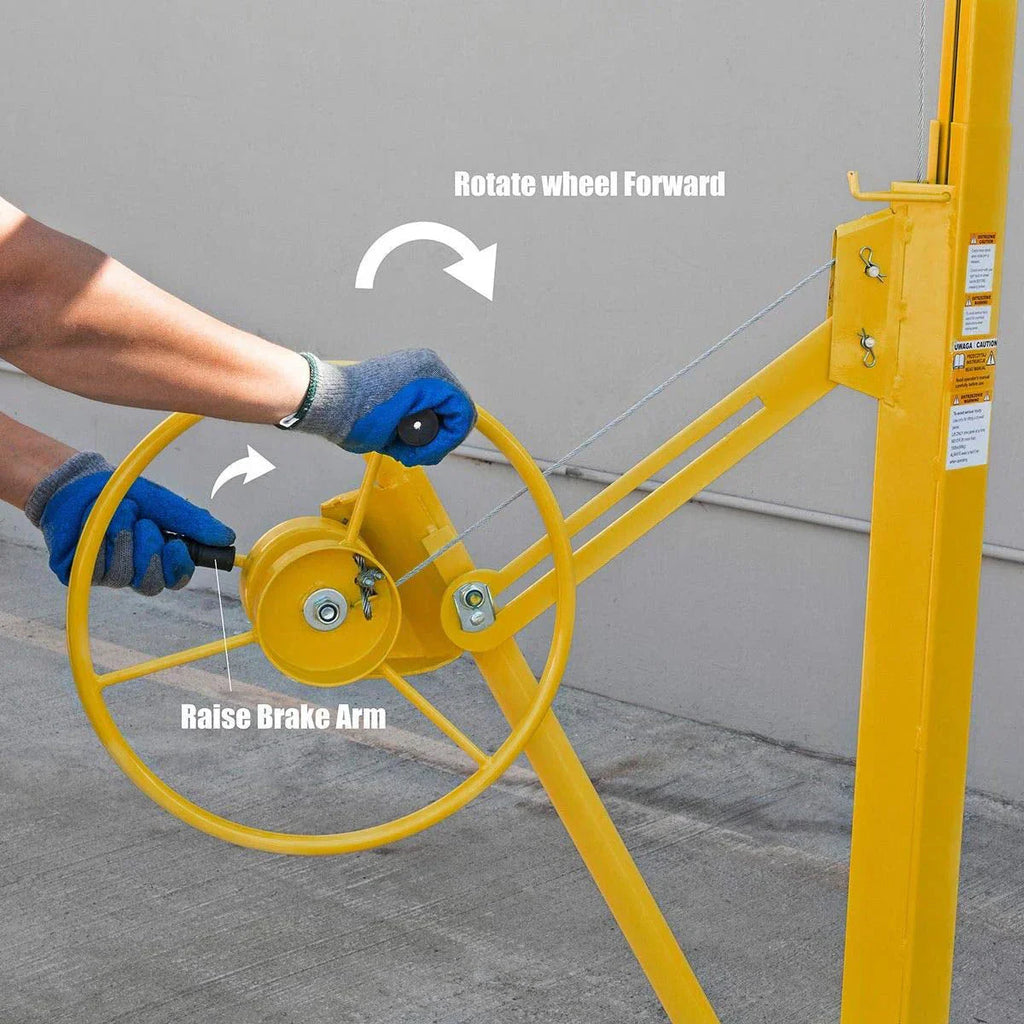 Drywall Lift 11' Yellow Rolling Sheetrock Panel Hoist Jack