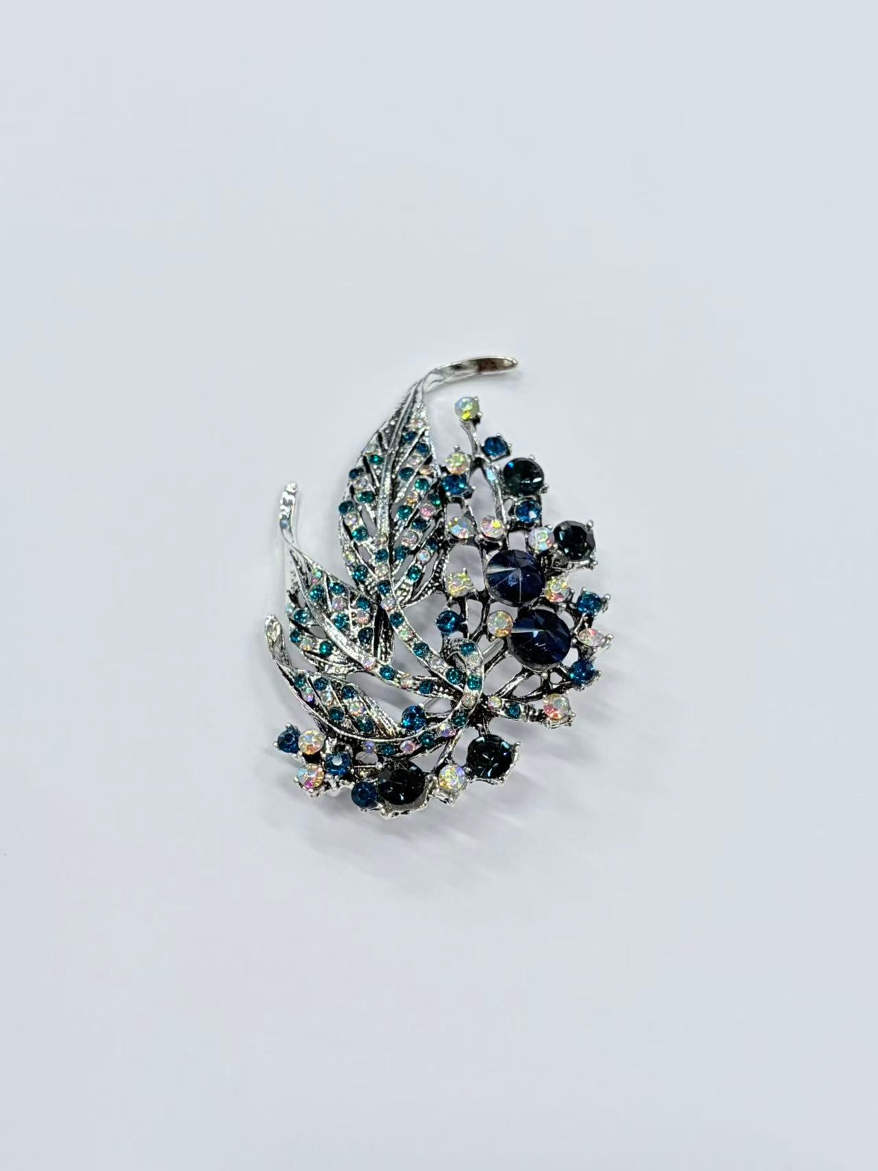 Blue Crystal Leaf Brooch