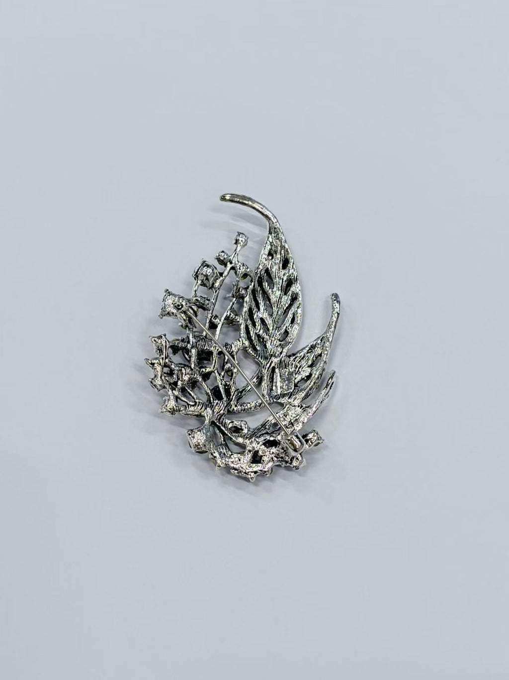 Blue Crystal Leaf Brooch