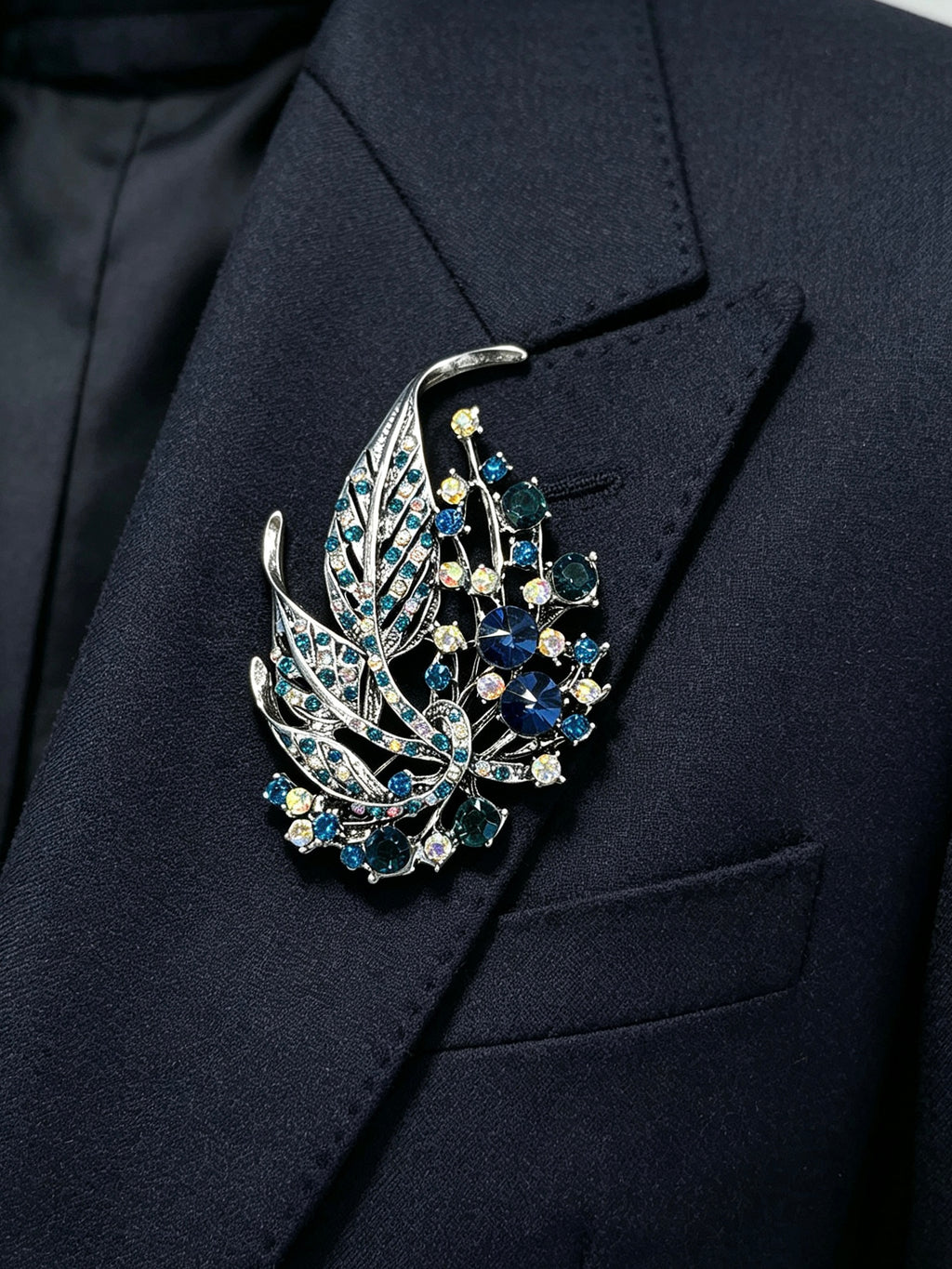 Blue Crystal Leaf Brooch