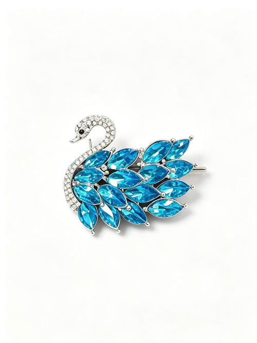 Blue Crystal Swan Brooch