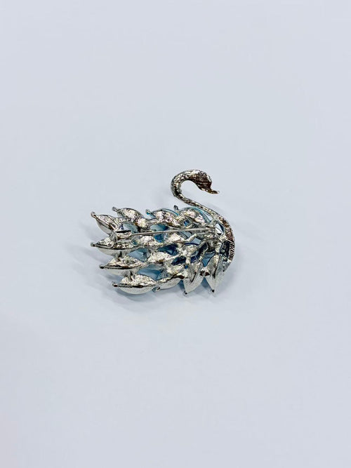 Blue Crystal Swan Brooch