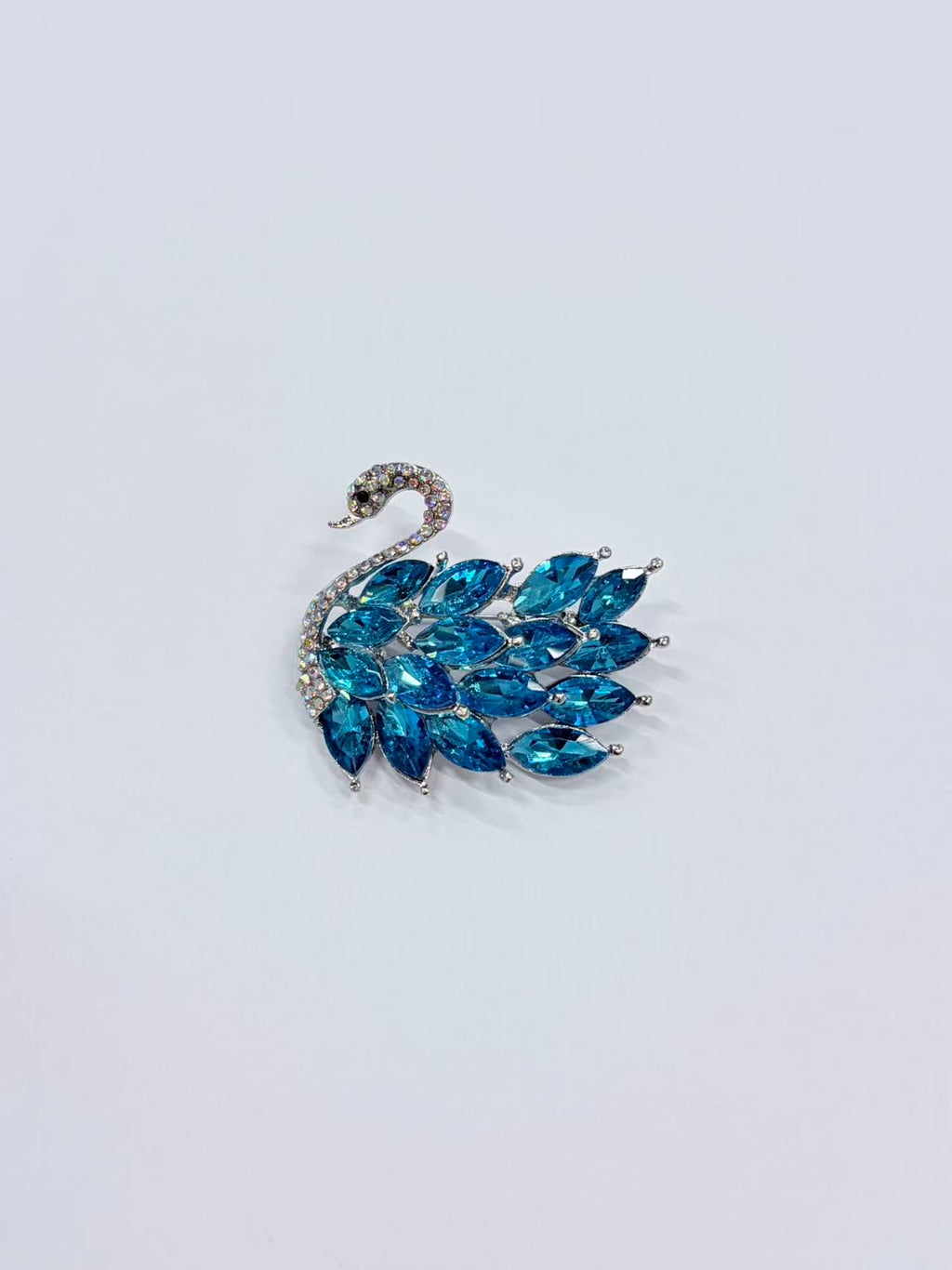 Blue Crystal Swan Brooch