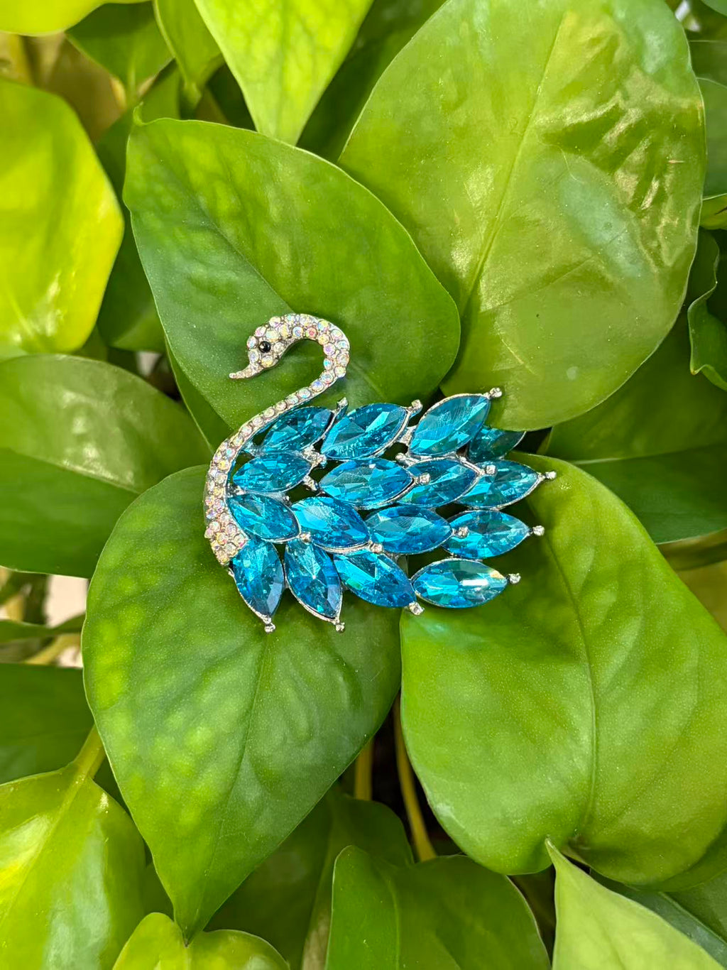 Blue Crystal Swan Brooch