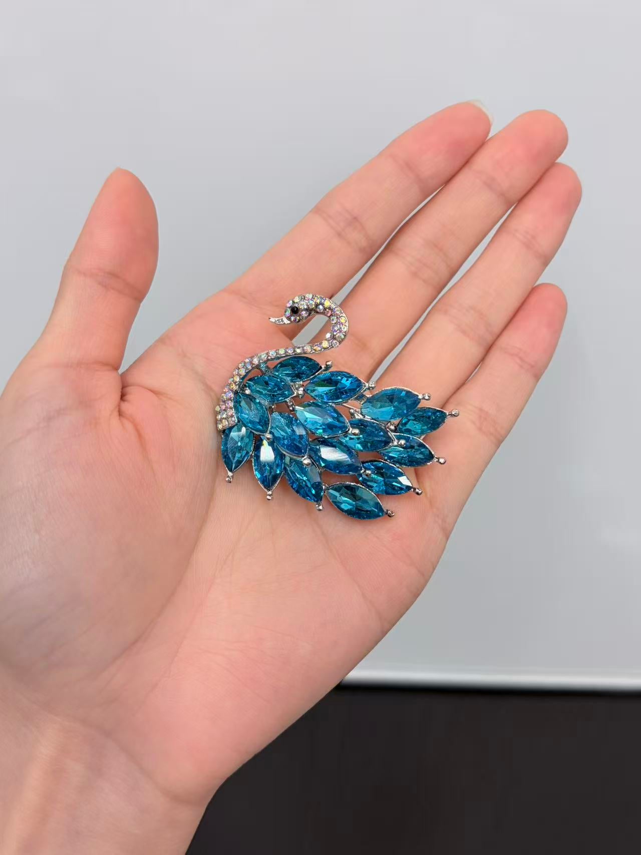 Blue Crystal Swan Brooch