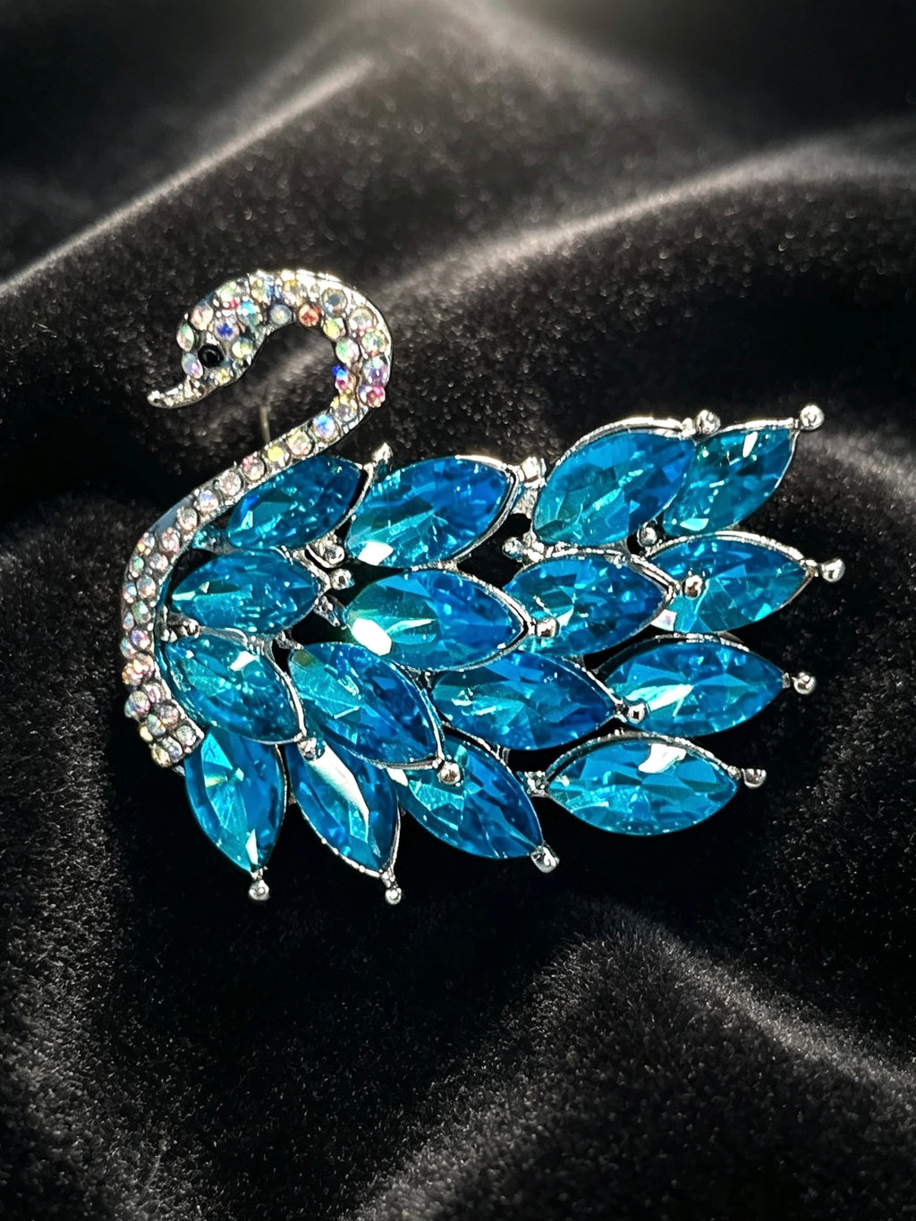 Blue Crystal Swan Brooch