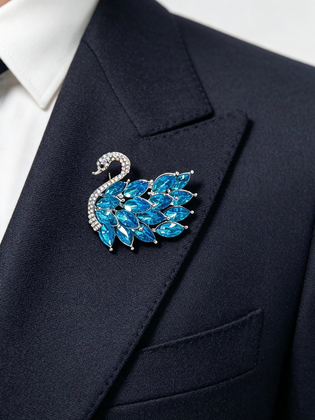 Blue Crystal Swan Brooch