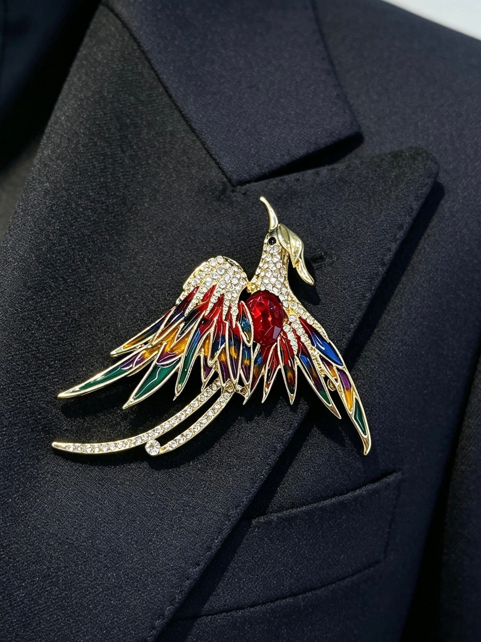 Colorful Bird Rhinestone Brooch