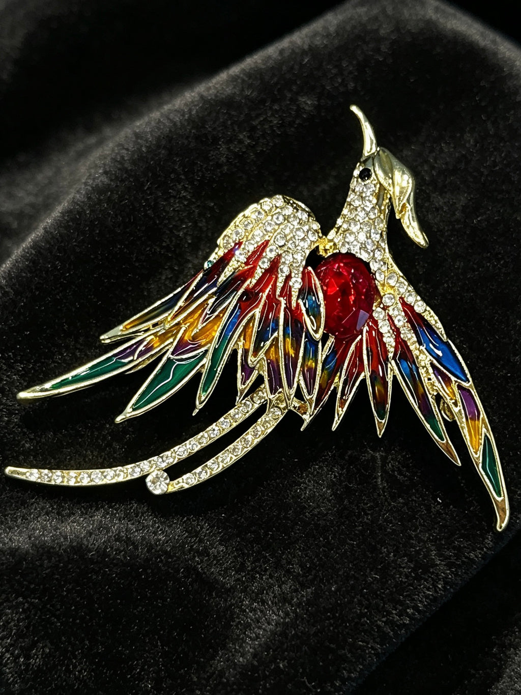 Colorful Bird Rhinestone Brooch