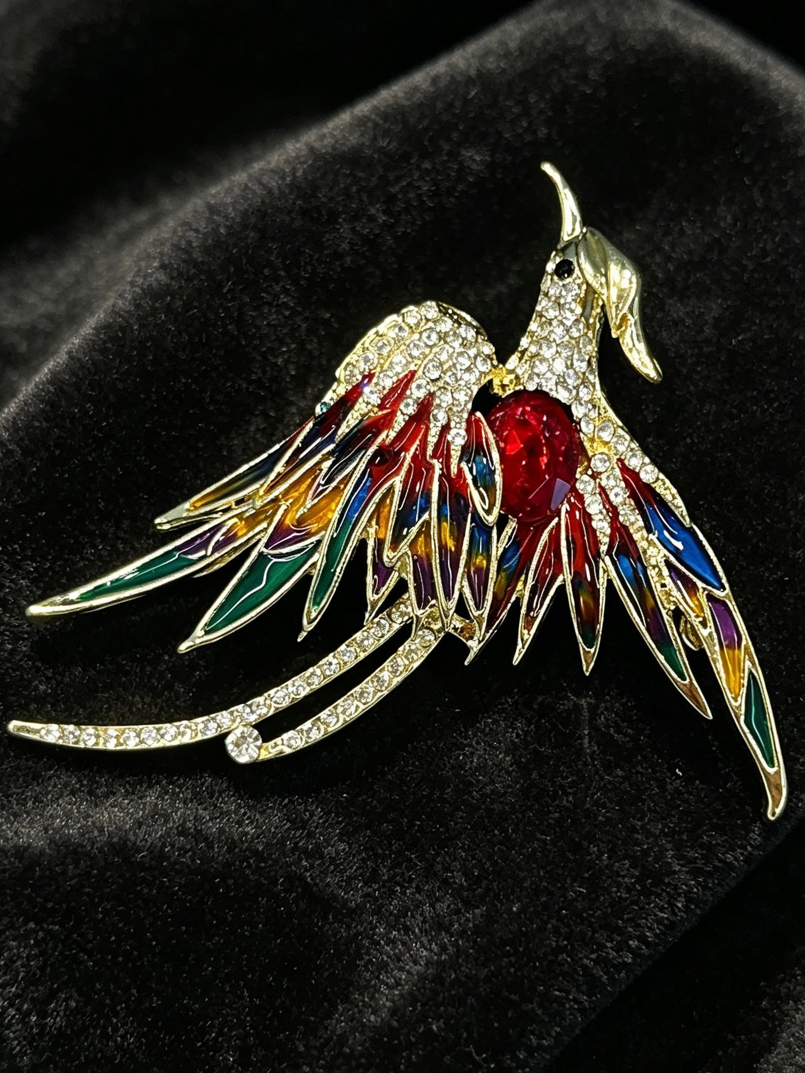 Colorful Bird Rhinestone Brooch