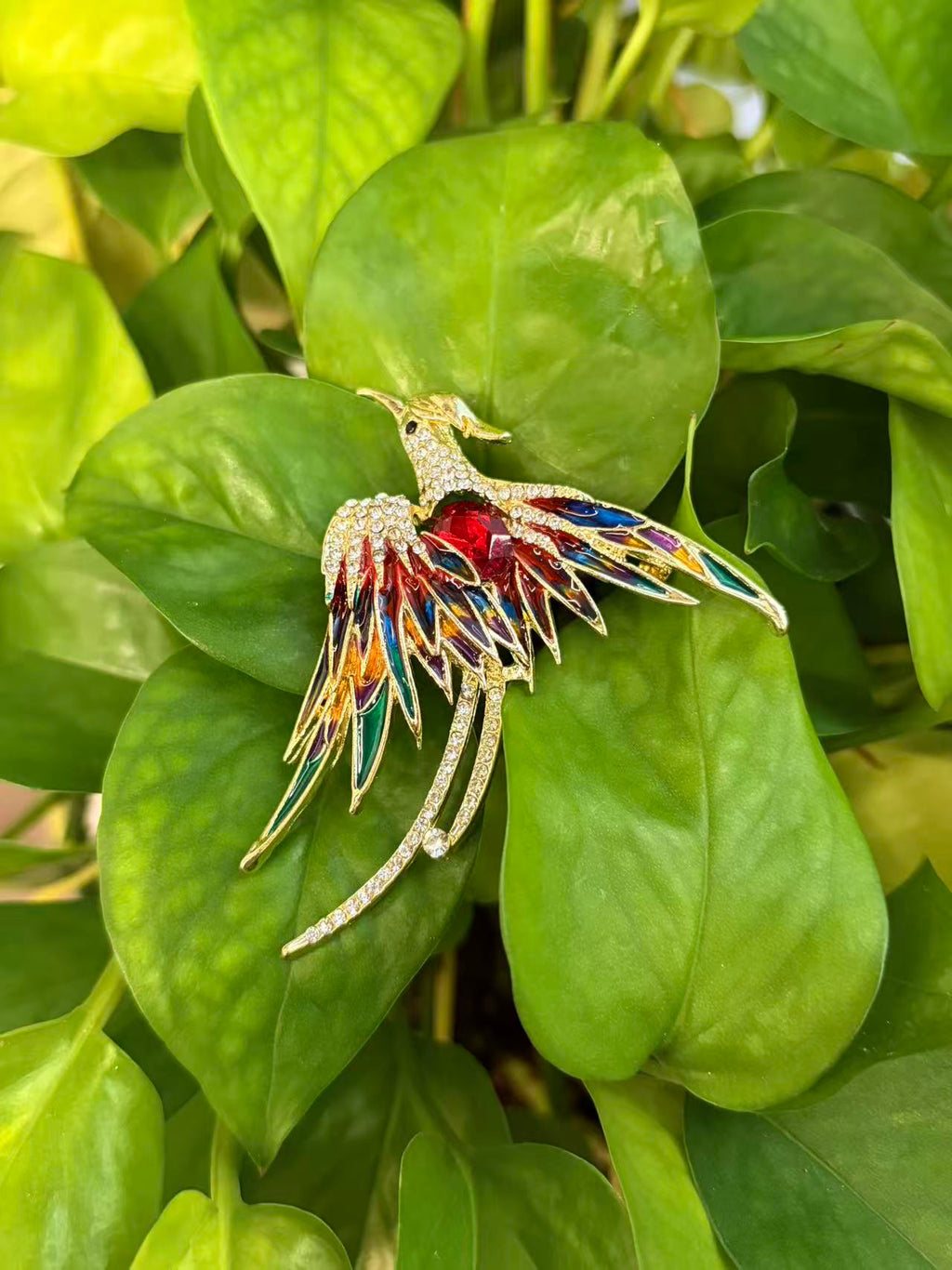 Colorful Bird Rhinestone Brooch