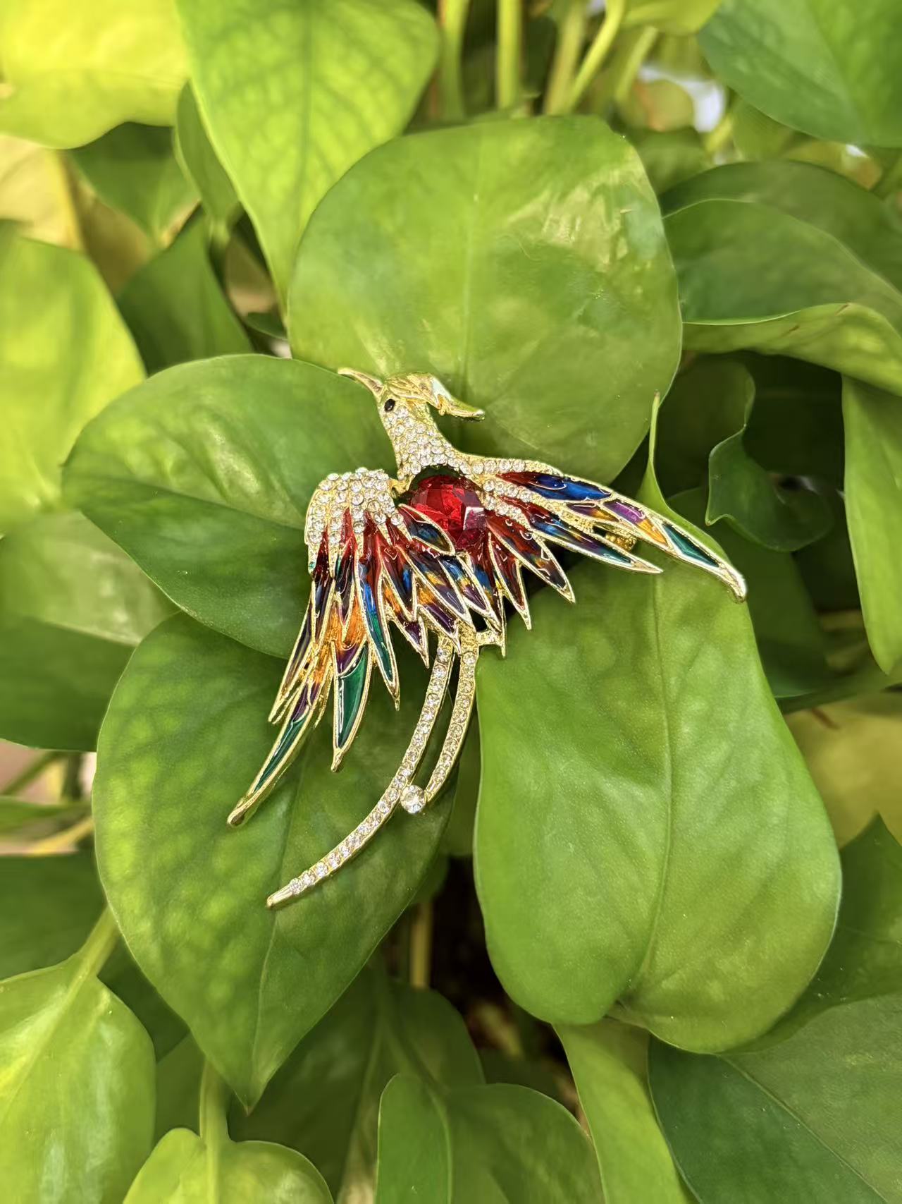 Colorful Bird Rhinestone Brooch