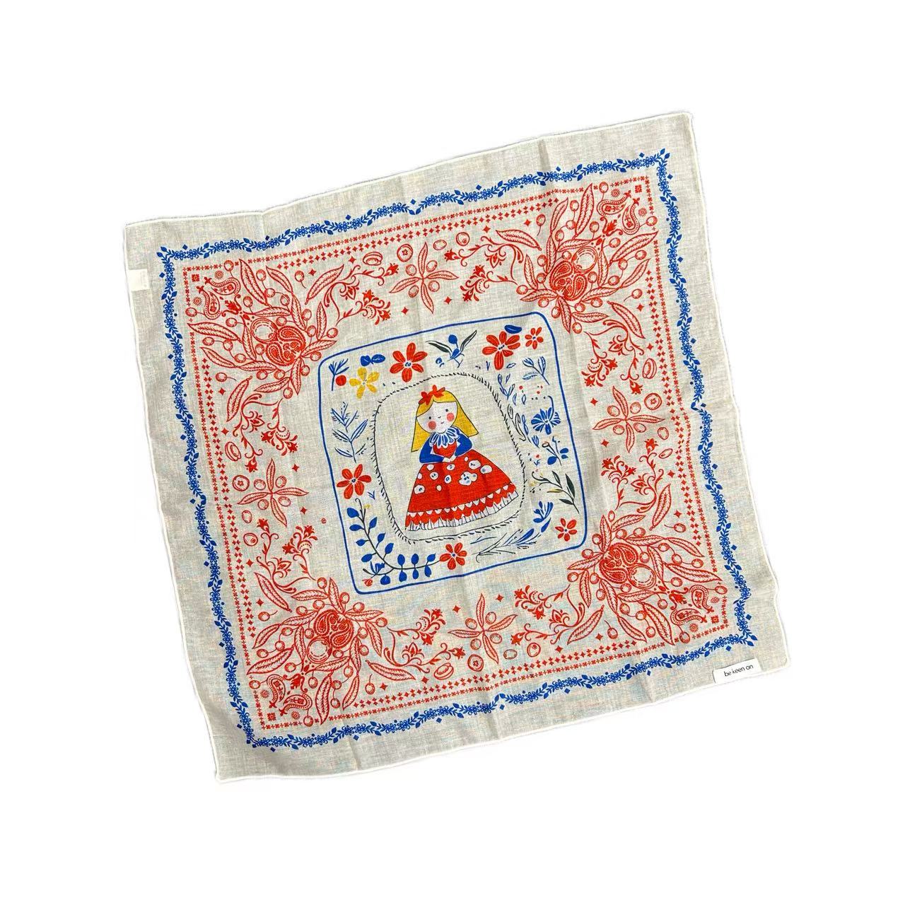 Folk Art Girl Print Scarf