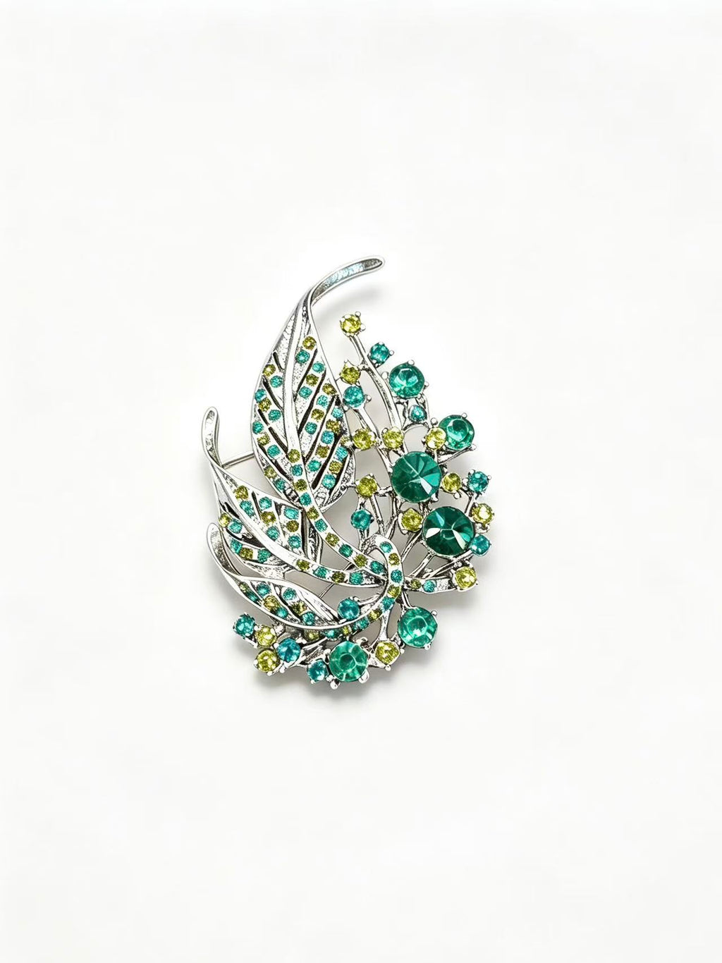 Green Crystal Leaf Brooch