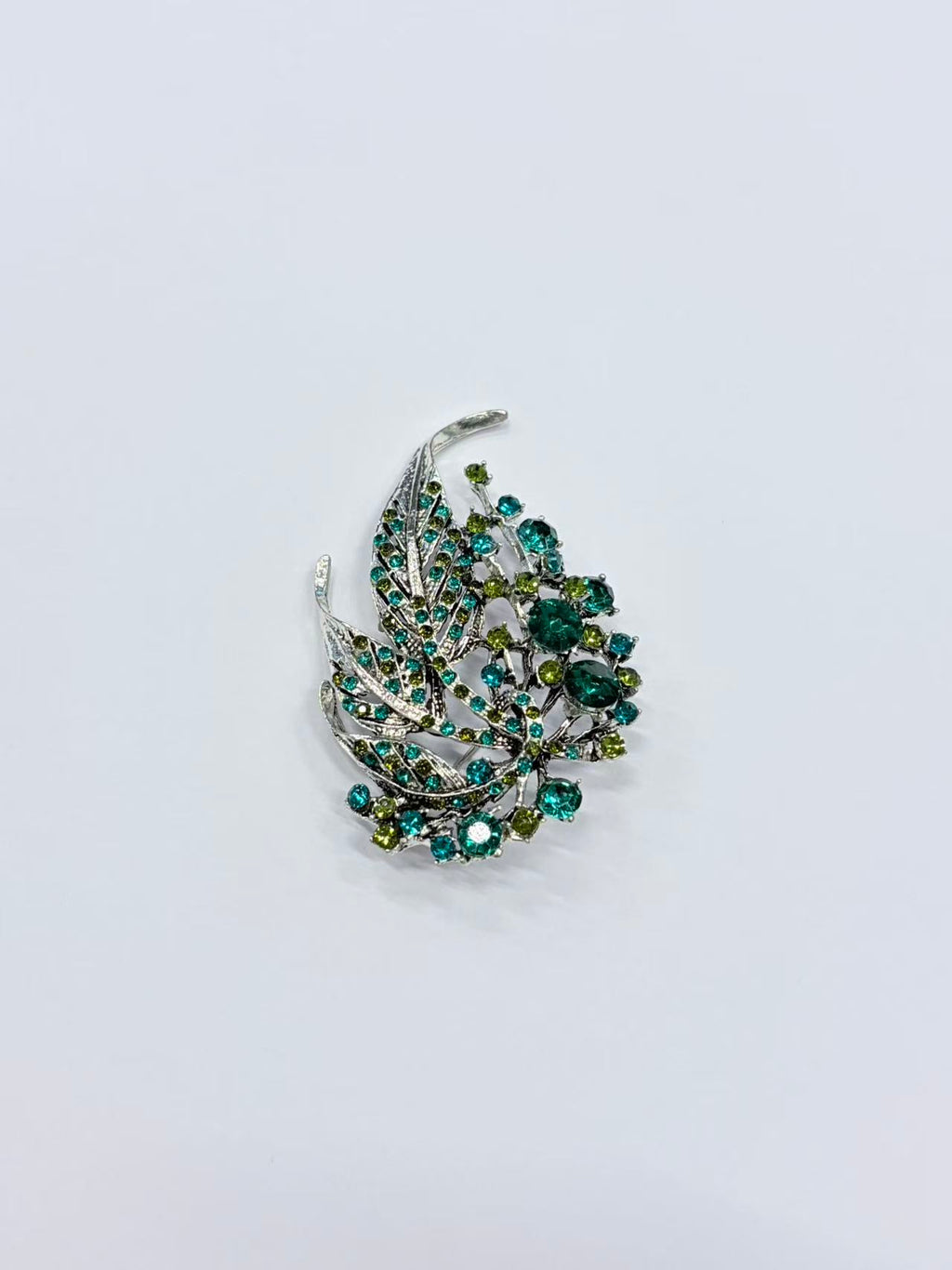 Green Crystal Leaf Brooch