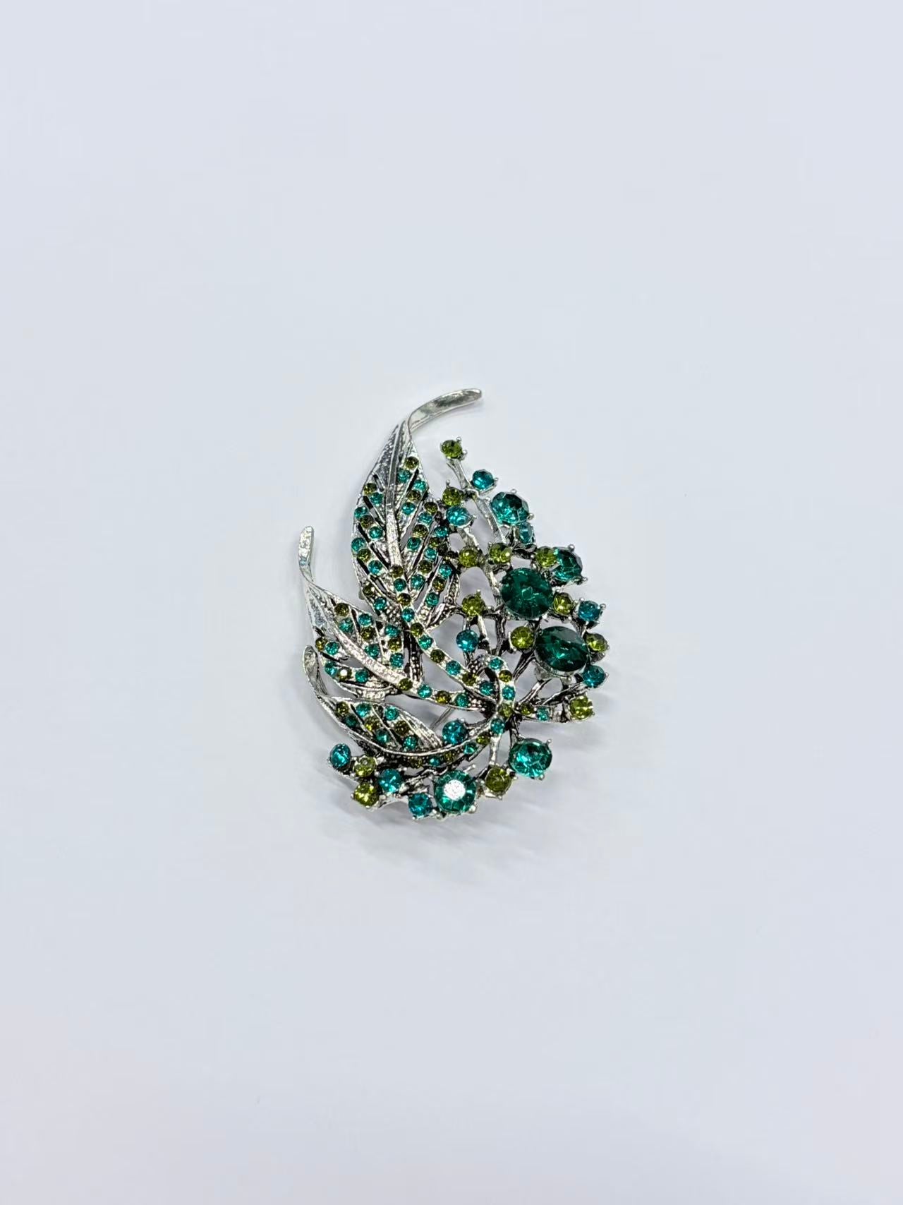 Green Crystal Leaf Brooch