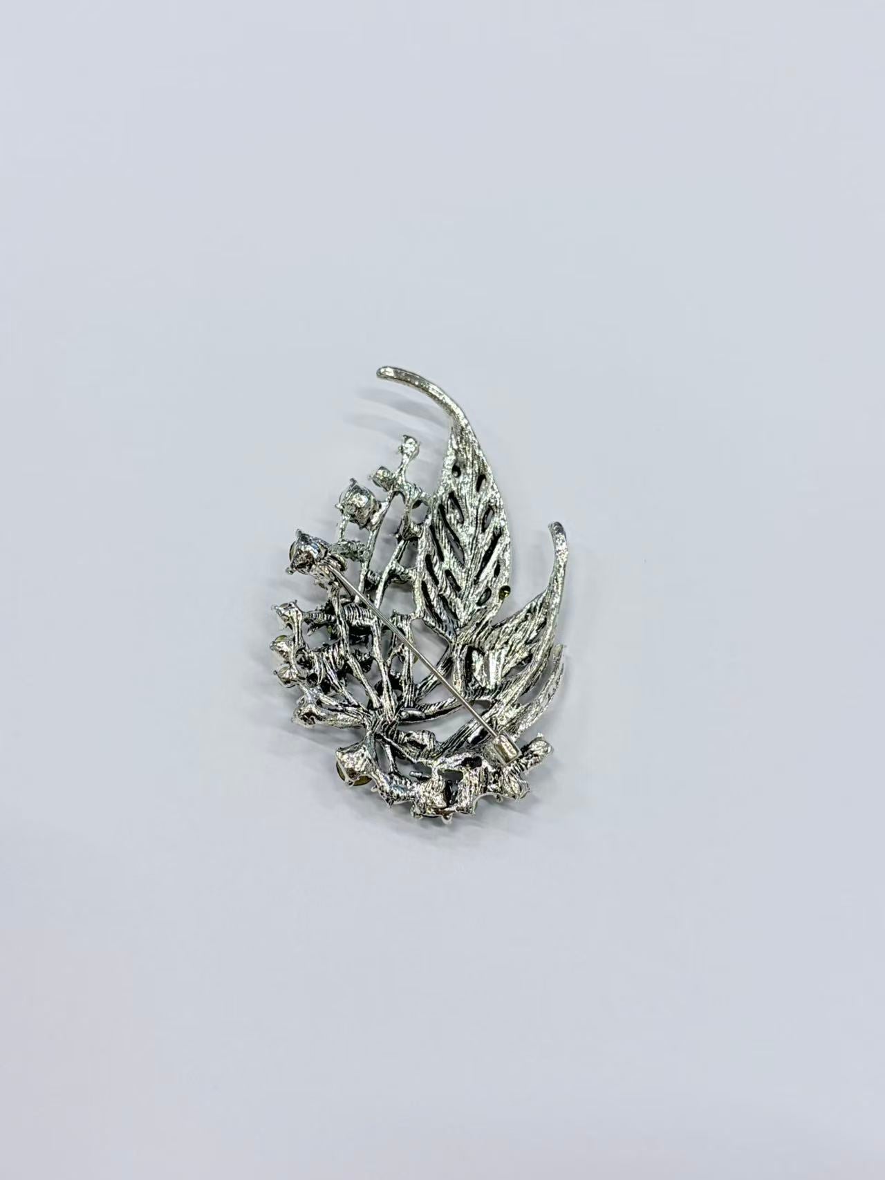 Green Crystal Leaf Brooch