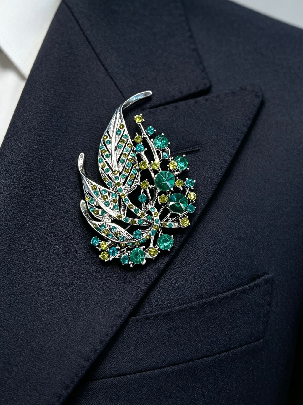 Green Crystal Leaf Brooch