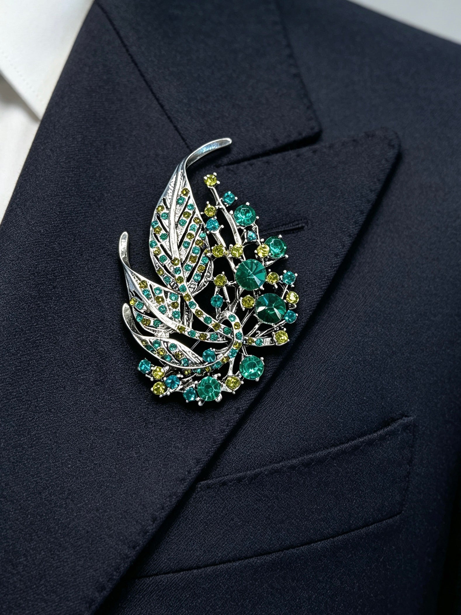 Green Crystal Leaf Brooch