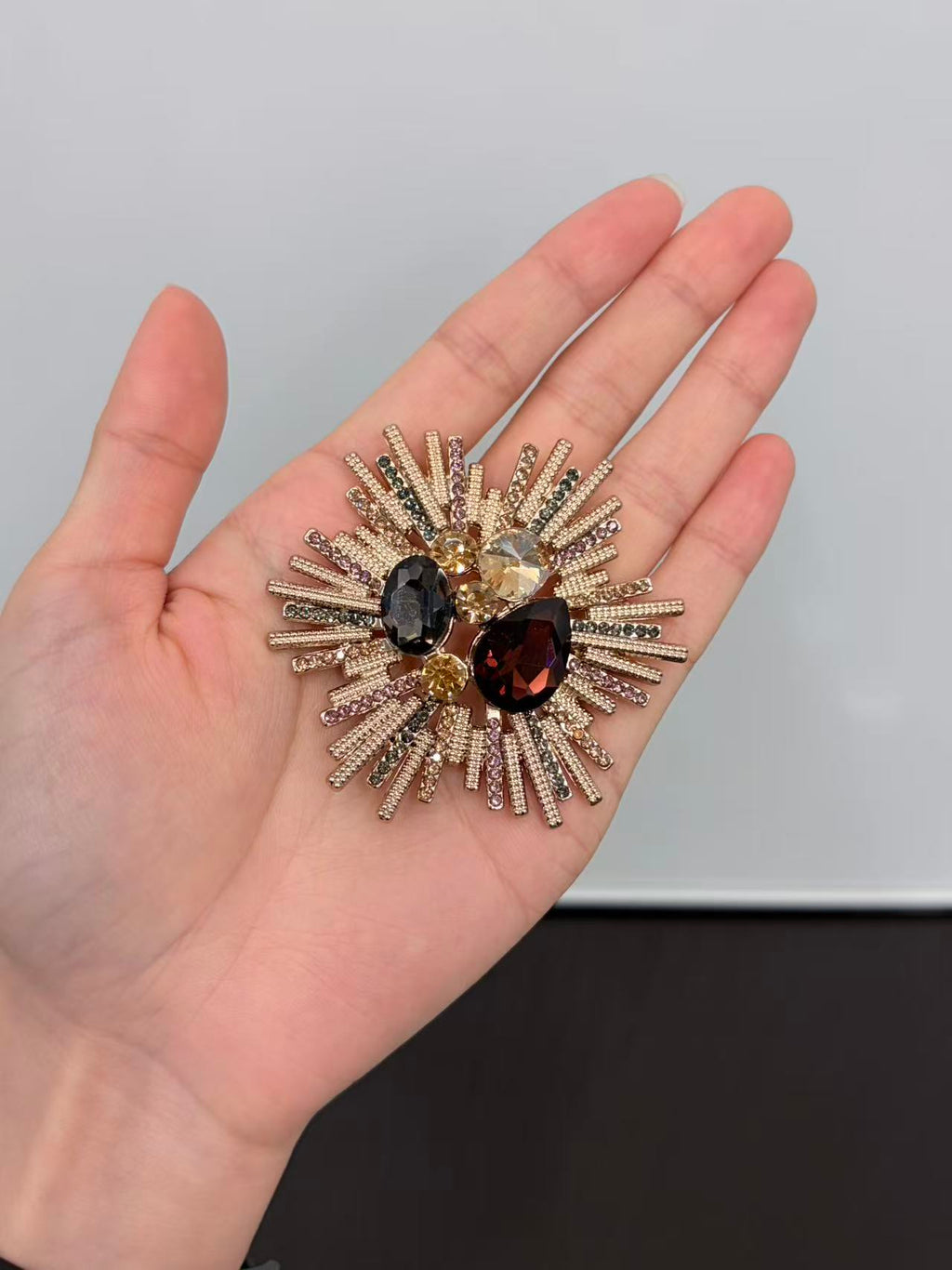 Vintage Sunburst Rhinestone Brooch