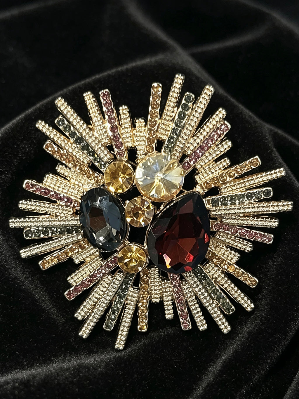 Vintage Sunburst Rhinestone Brooch