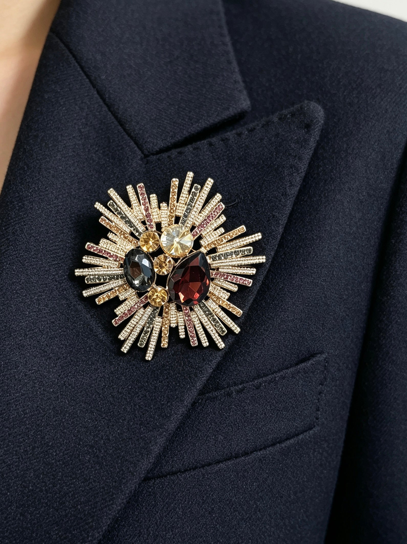 Vintage Sunburst Rhinestone Brooch