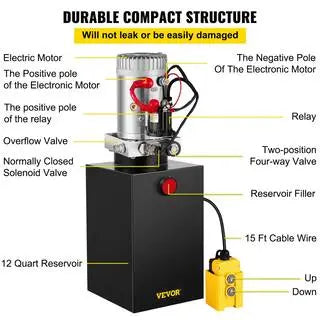 12 qt. 12-Volt 3200 PSI Hydraulic Power Pump Electric Dump Trailer Pump with Steel Reservoir for Car Lift.