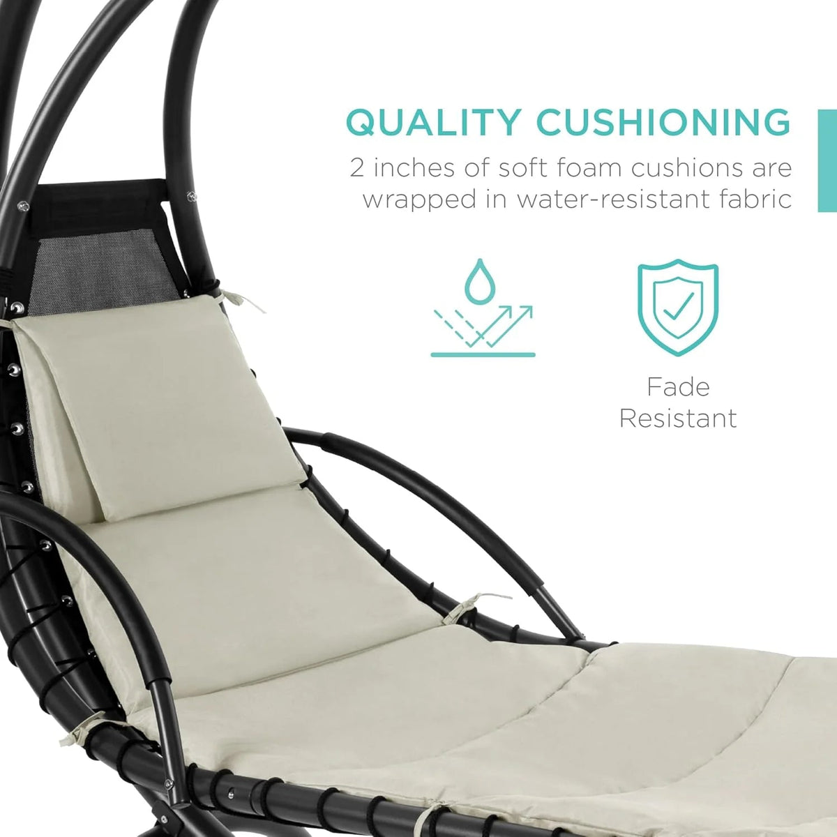 Best Choice Products Outdoor Hanging Curved Steel Chaise Lounge Chair Swing w/Built-in Pillow and Removable Canopy - Charcoal Gray