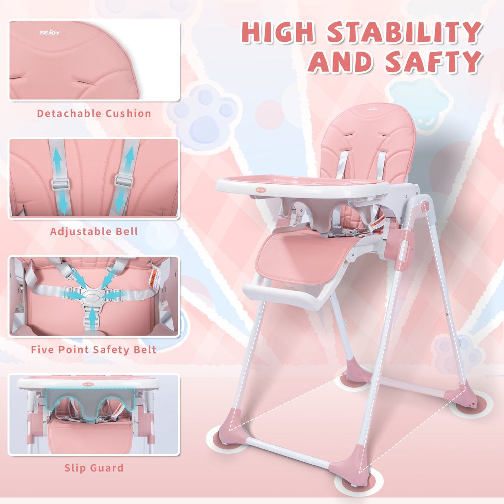 SEJOY Portable Folding Highchair for Babies & Toddlers with Adjustable Height