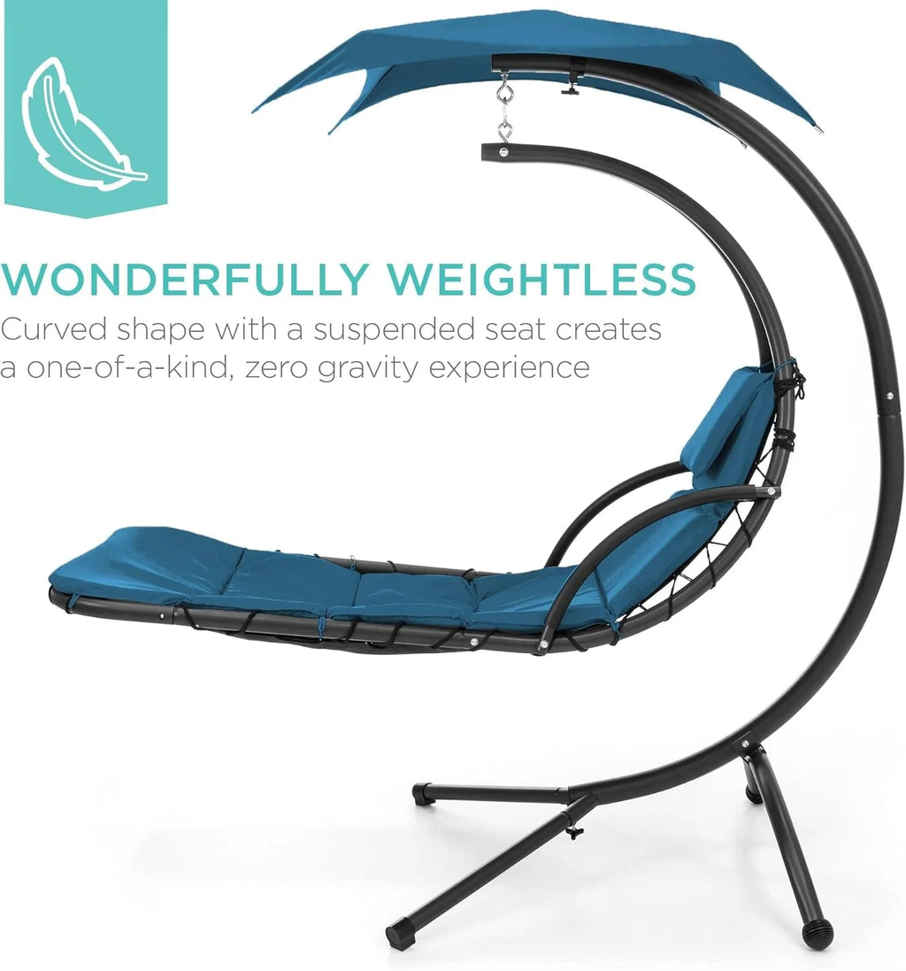 Best Choice Products Outdoor Hanging Curved Steel Chaise Lounge Chair Swing w/Built-in Pillow and Removable Canopy - Charcoal Gray