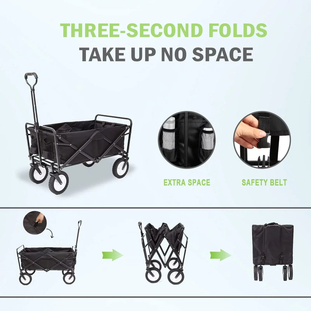 220lb Folding Wagon Utility Garden Cart for Outdoor Camping Black