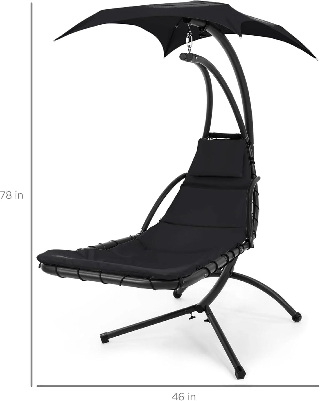 Best Choice Products Outdoor Hanging Curved Steel Chaise Lounge Chair Swing w/Built-in Pillow and Removable Canopy - Charcoal Gray
