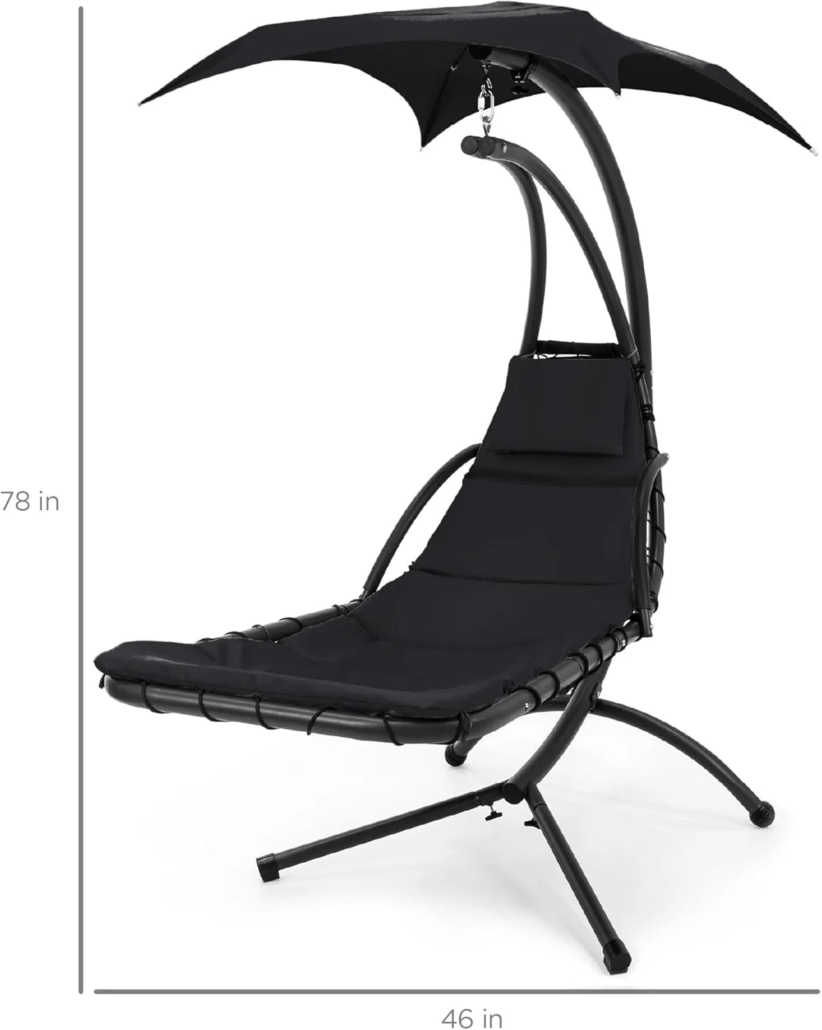 Best Choice Products Outdoor Hanging Curved Steel Chaise Lounge Chair Swing w/Built-in Pillow and Removable Canopy - Charcoal Gray
