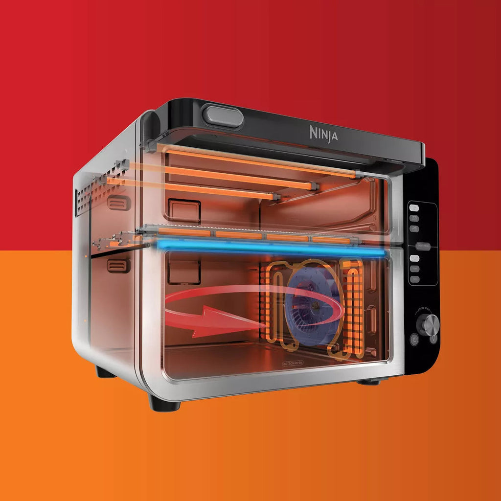 12-in-1 Double Oven with FlexDoor, FlavorSeal Smart Finish, Rapid Top Oven, Convection and Air Fry Bottom Oven DCT401