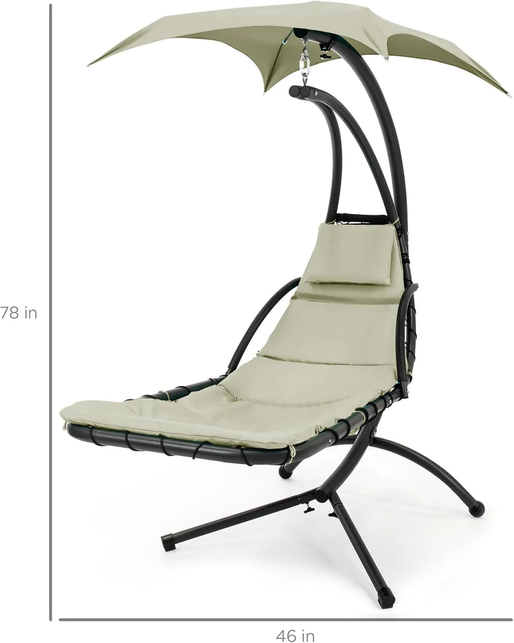 Best Choice Products Outdoor Hanging Curved Steel Chaise Lounge Chair Swing w/Built-in Pillow and Removable Canopy - Charcoal Gray
