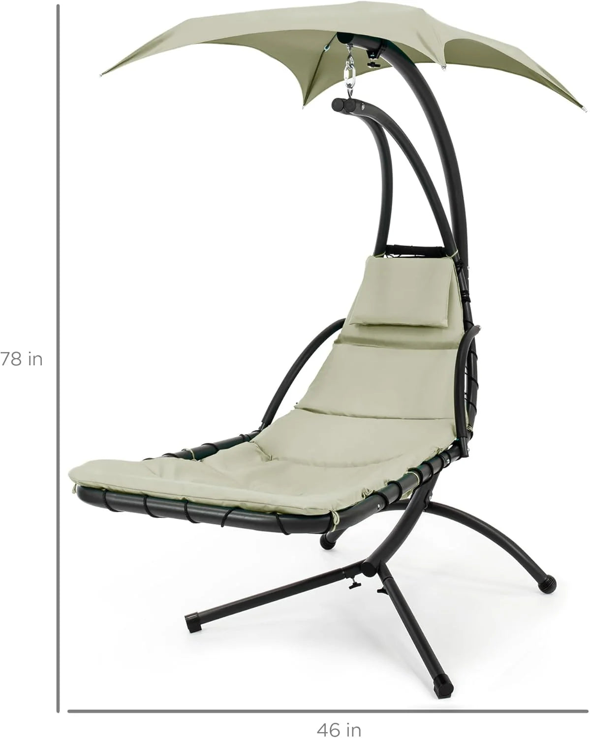 Best Choice Products Outdoor Hanging Curved Steel Chaise Lounge Chair Swing w/Built-in Pillow and Removable Canopy - Charcoal Gray