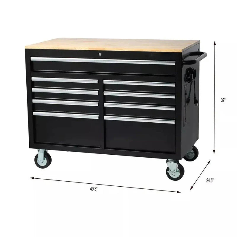 46 in. W x 24 in. D 9-Drawer Gloss Black Deep Tool Chest Mobile Workbench
